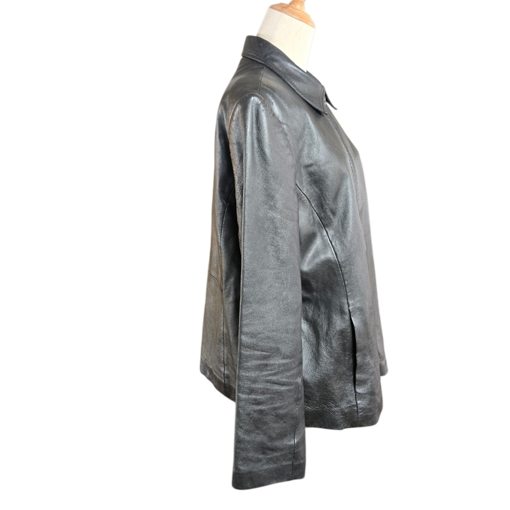 Amanda Smith Vintage Black Leather Collared Jacket Plus Size - Picture 3 of 10